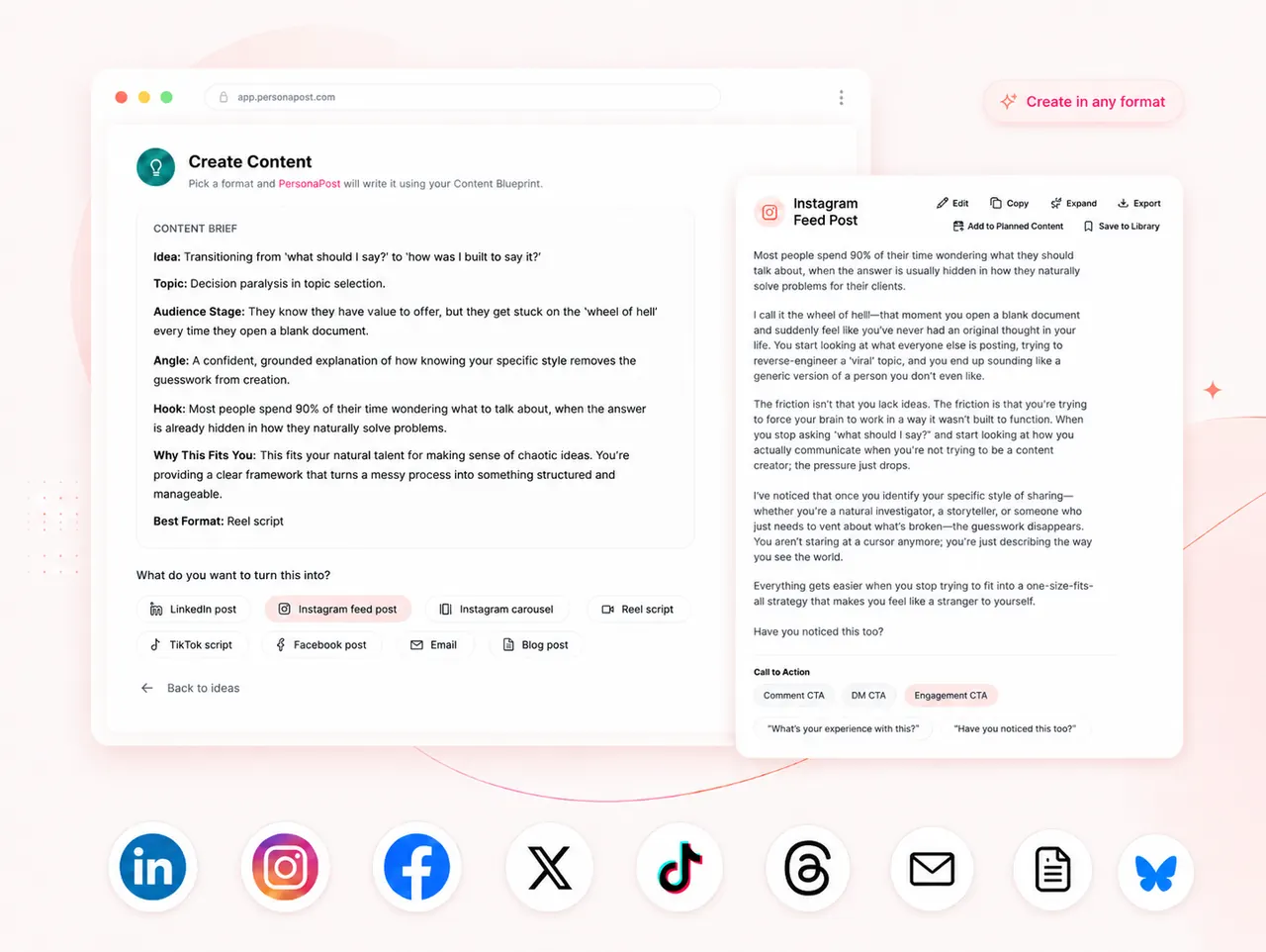 Content expansion / multi-format screen